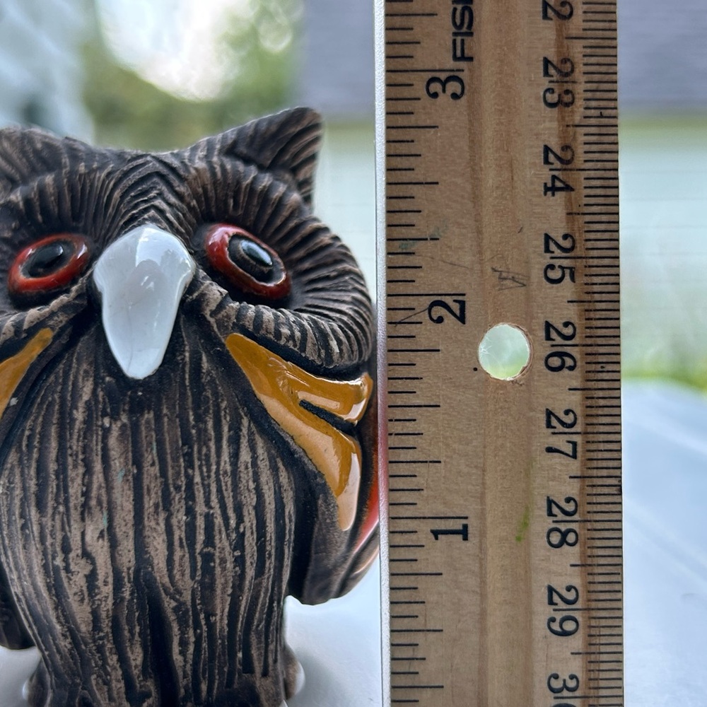 Vintage Artesania Rinconada Owl Figurine Ceramic Red Yellow Signed 3 inch - Picture 7 of 8